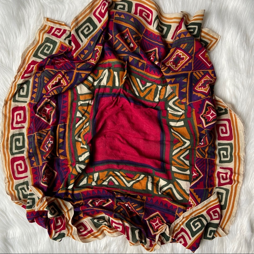 Vintage Multi Color Boho Square Scarf Wrap - Picture 1 of 6